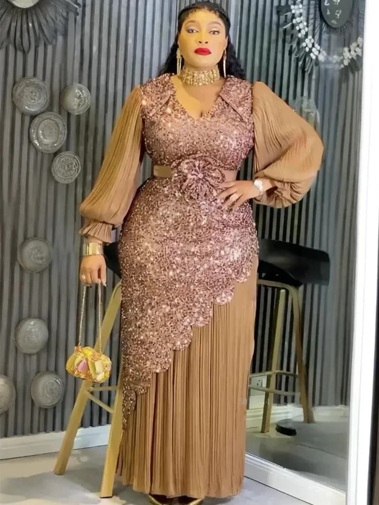 Eleganti abiti africani per donna Abito lungo da sera con paillettes taglie forti Dashiki Ankara Turchia Abiti africani