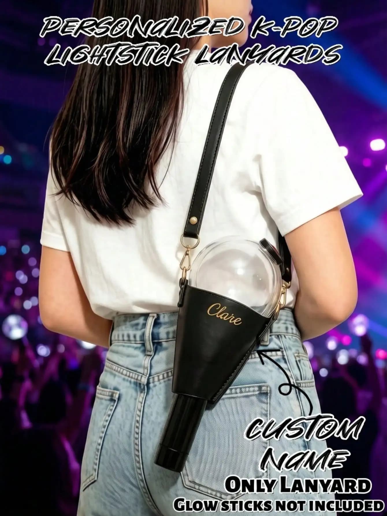 1pc Custom Text Lightstick Shoulder Strap PU Leather Adjustable Lanyard For Concerts Fan Meetings Neon Glow Party Carrying Strap