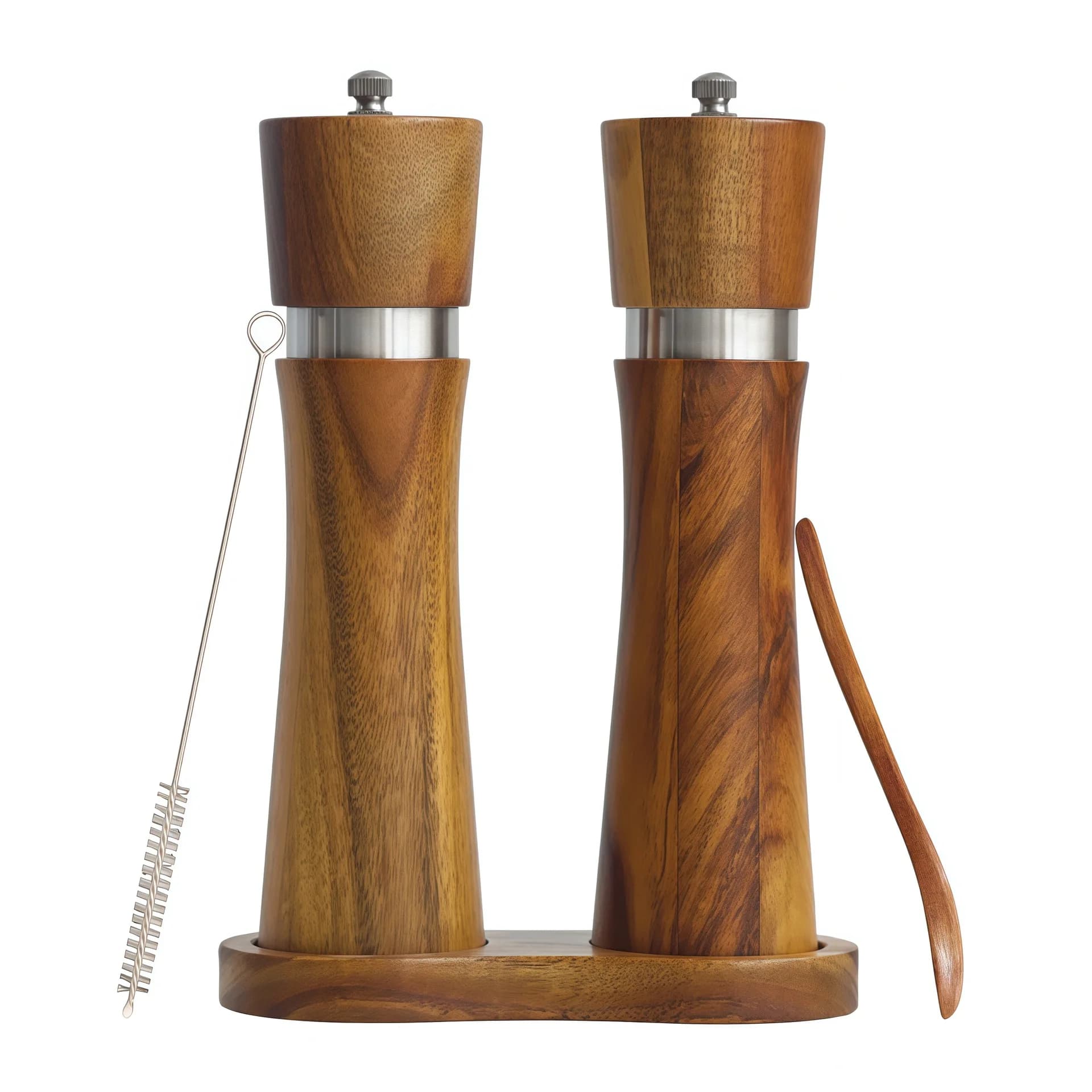Set di 2 Macinapepe Manuali in Legno, Macina Sale Marino Portatile, Utensile per Macinare Spezie per Casa, Cucina e Campeggio