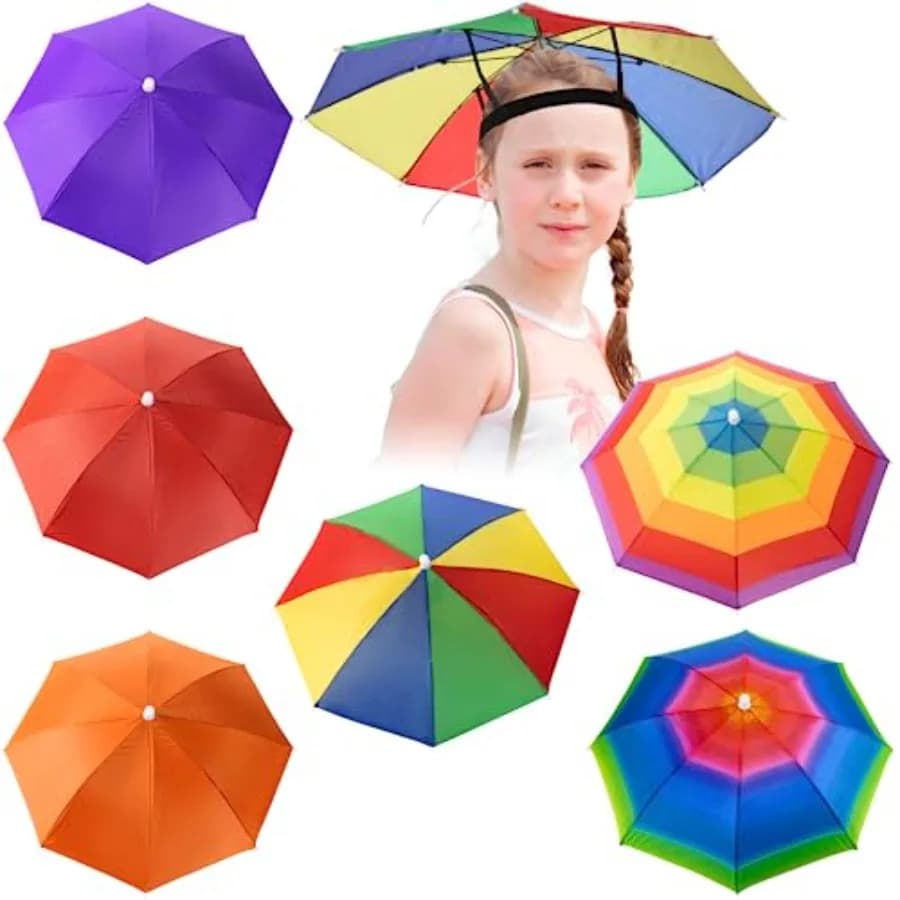 Confezione da 6 Cappelli Ombrello Arcobaleno per Donne Adulte, Cappello Ombrello Colorato, Cappello Ombrello Arcobaleno per il Sole, Diametro 20 Pollici