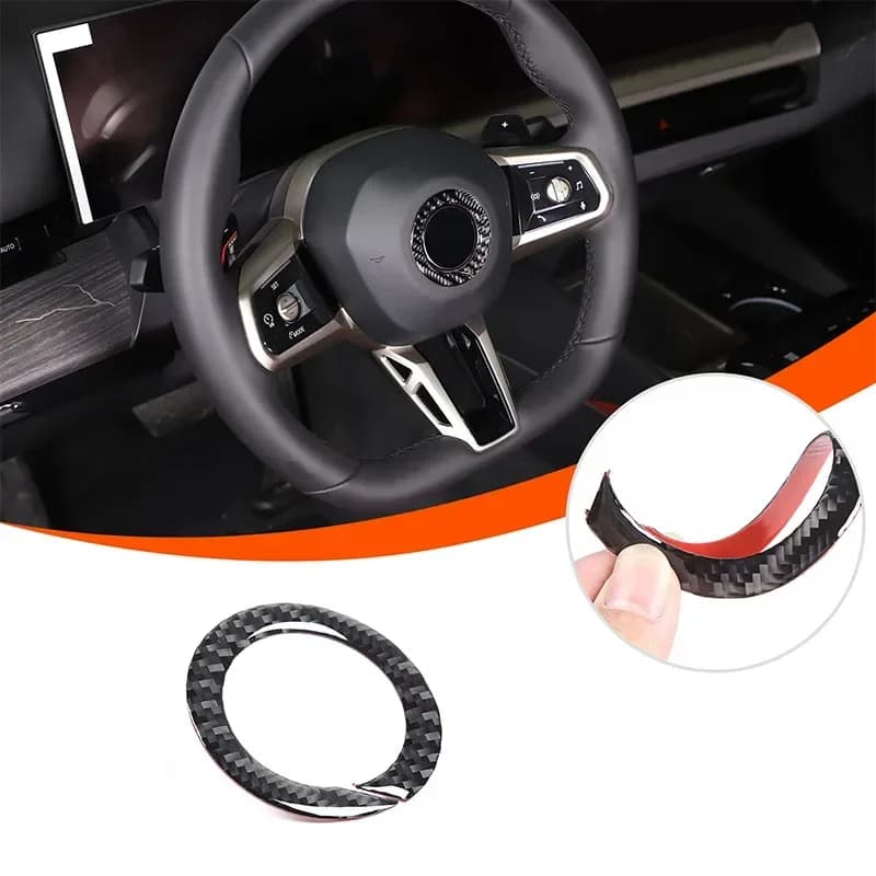 Per BMW Serie 5 G60 2024 Volante in morbida fibra di carbonio Distintivo Anello decorativo Logo Adesivo decorativo Accessori interni