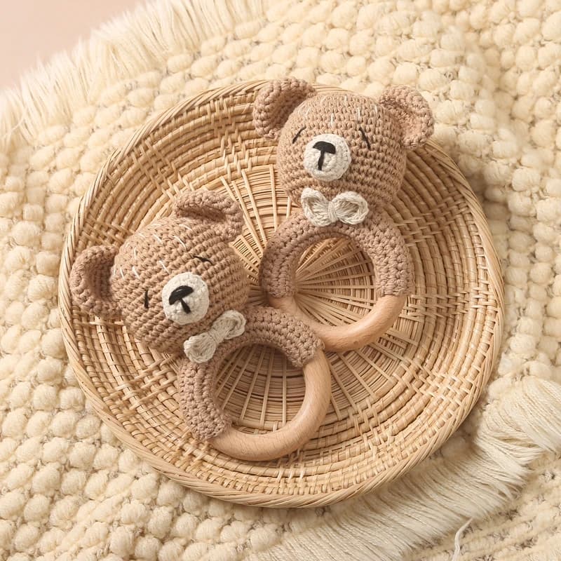 1pc Sonagli per bambini Crochet Bunny Sonaglio Giocattolo Anello di legno Massaggiagengive per bambini Roditore Palestra per bambini Sonagli mobili Giocattoli educativi per neonati Regali