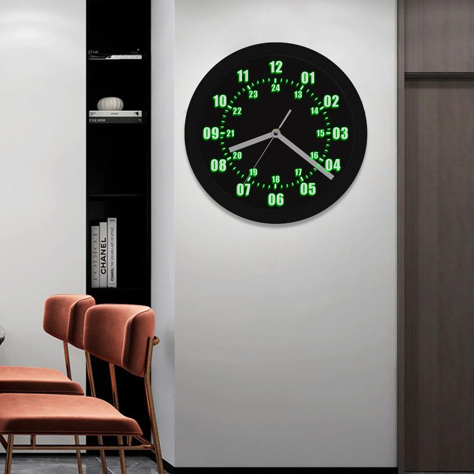Orologio da Parete con Insegna al Neon, Stile Orologio, con Retroilluminazione LED, Orario Militare, Display 12/24 Ore, Decorazione per la Stanza