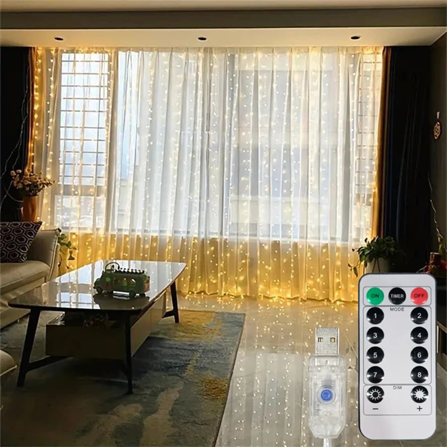 USB Curtain Light Outdoor Fairy String Lights Garden Yard Wedding Birthday Christmas Mother's Day Party Holiday Decor Lights