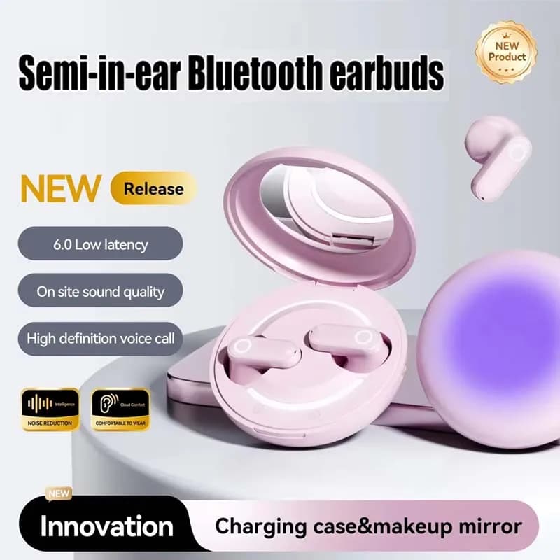 2026 New Bluetooth Earbuds TWS Wireless Bluetooth Earbuds with Ambient Noise Cancellation Extra-Long Battery Life Makeup mirror