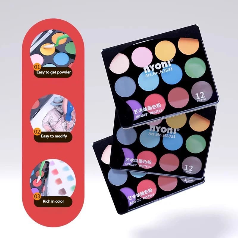 Wet Dry Artist Sketching Pastel Powders 12Colors Ultra Soft Pastel with Soft Tool For Charcoal Sketching Drawing Mixed Media