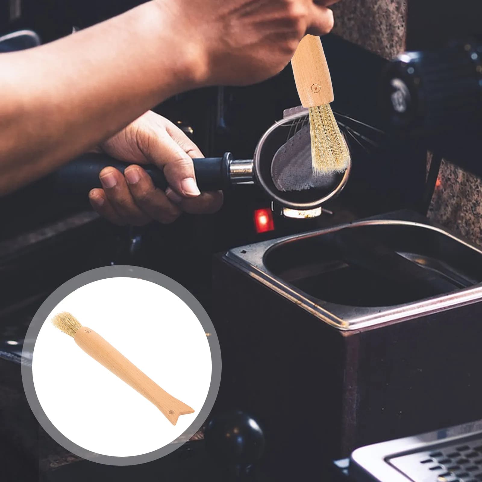 Coffee Cleaning Brush Portable Wood Handle Espresso Maker Brush Small Compact Coffee Powder Cleaner Tool Espresso Tools