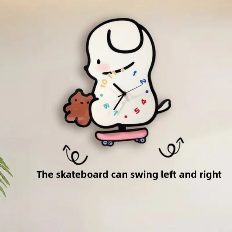Orologio da parete creativo per cuccioli di cartone animato, silenzioso, senza bisogno di forare, simpatico soggiorno oscillante, camera per bambini, negozio di animali domestici