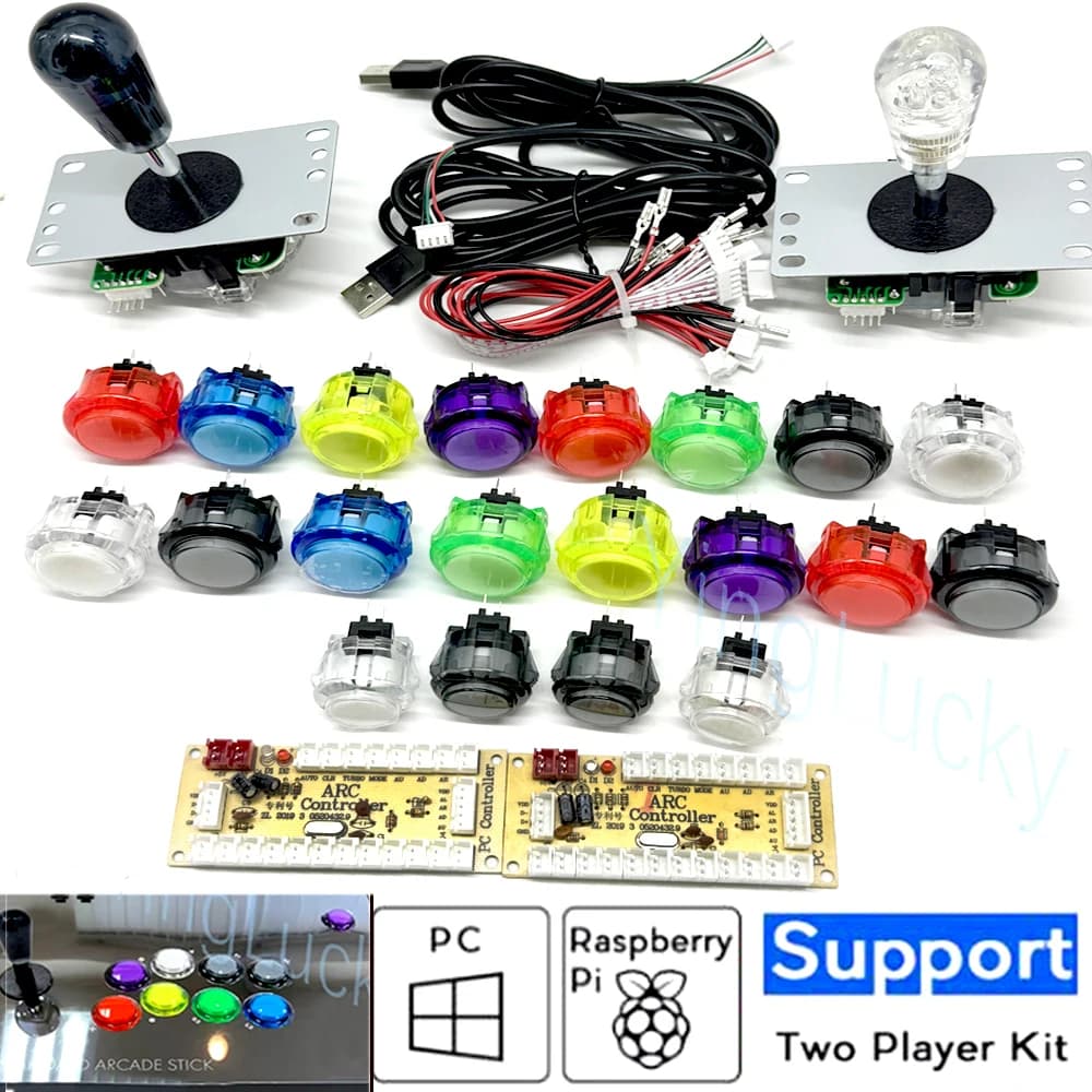 Arcade kit for 2 players Copy joystick Sanwa Clear button Ritardo zero USB controller Encoder Pc Raspberry Pi Arcade Neo Ge