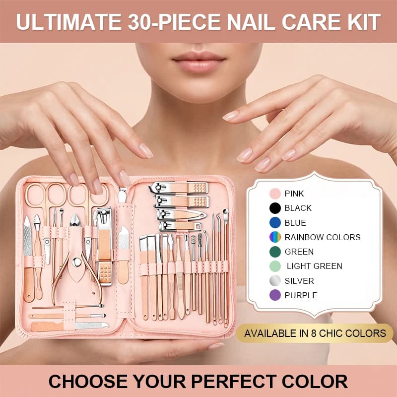 Set di 30 tagliaunghie professionali, con custodia da viaggio portatile, tronchesine e kit per la cura delle cuticole.