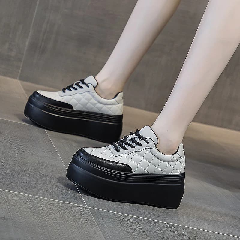 8cm New 2026 Platform Genuine Leather Seal Chunky Boots Chunky Women's Gymnastics Shoes Comfortable Spring Autumn Shoe Pumps