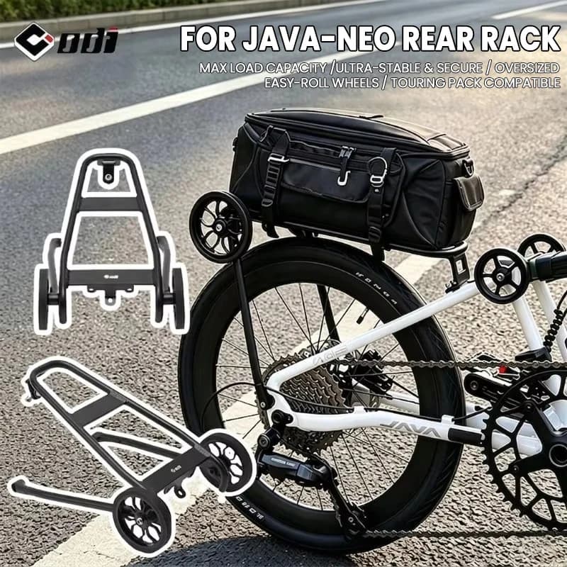 ODI Bike Rear Rack for JAVA NEO Dedicated 16in / 20in Folding Bike Rear Bracket Aluminum Alloy Bicycle Rear Shelf with Wheels