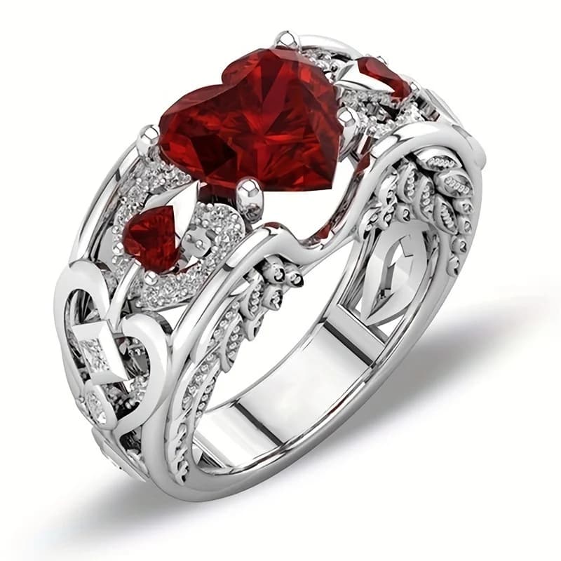 Ladies' Rings Fashion Inlaid Heart - Shaped Artificial Gemstone Ring ChristmasHalloweenThanksgiving Gifts Engagement Ringswomen