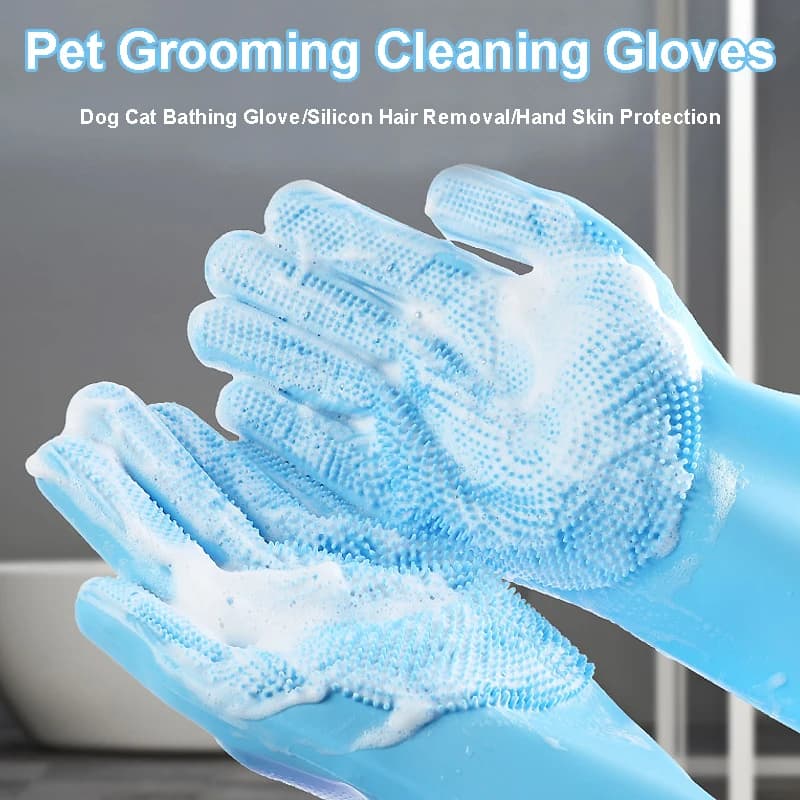 Guanti per Toelettatura Animali Domestici, Guanto per Bagno e Pulizia di Cani e Gatti, Scrubber per Shampoo, Guanto Morbido in Silicone per Rimozione Peli, Protezione della Pelle delle Mani