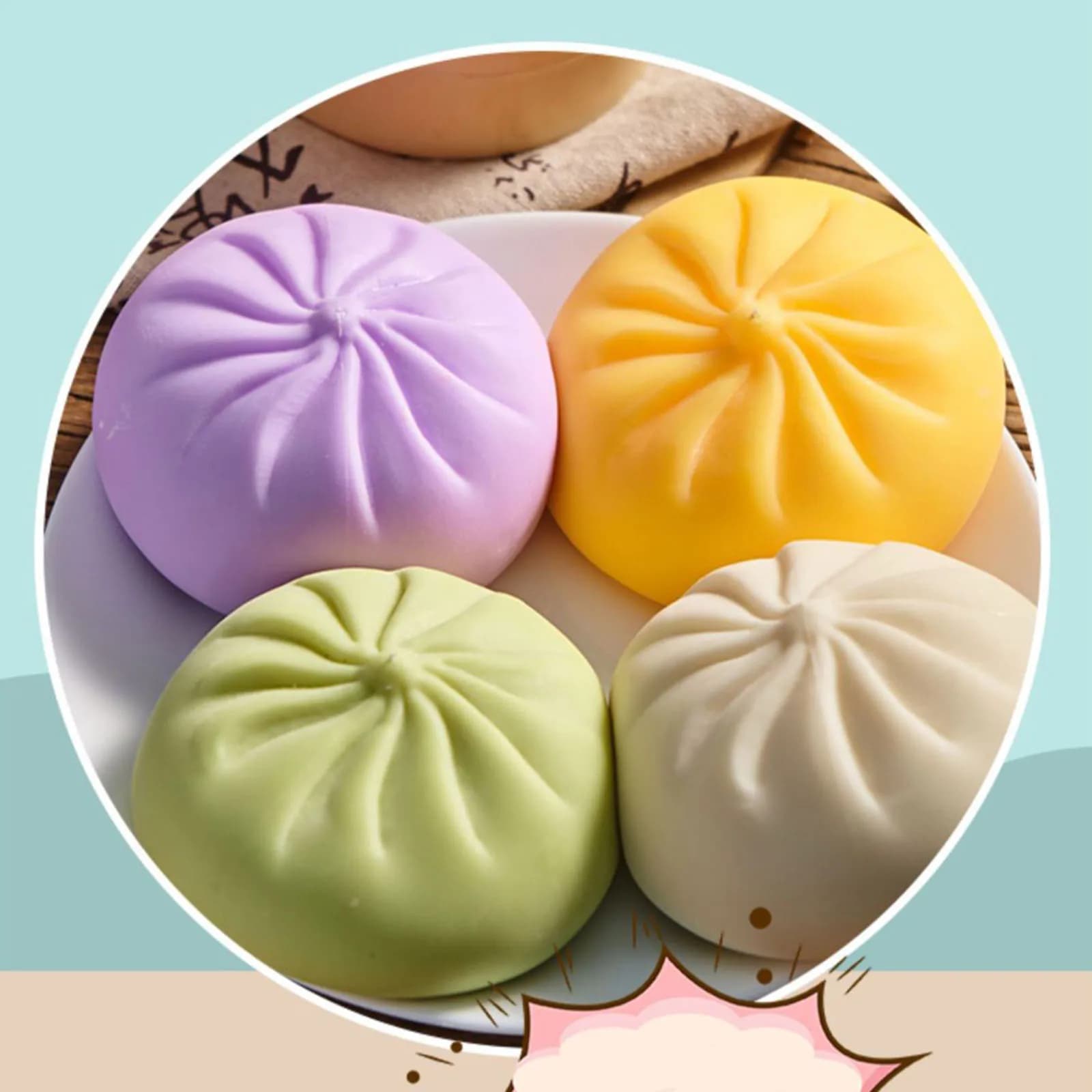 Palline antistress per gnocchi giganti Panino colorato Bao Creativo falso sensoriale antistress Giocattolo a mano Spremere la palla di pasta con cottura a vapore