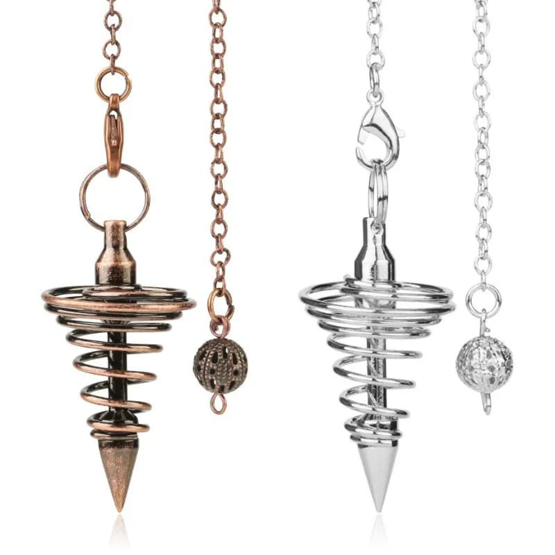 Pendolo in metallo Penduli Radiestesia Penduli per Dowsing Divinazione Cono a spirale Colore oro antico Colore argento Gioielli Reiki