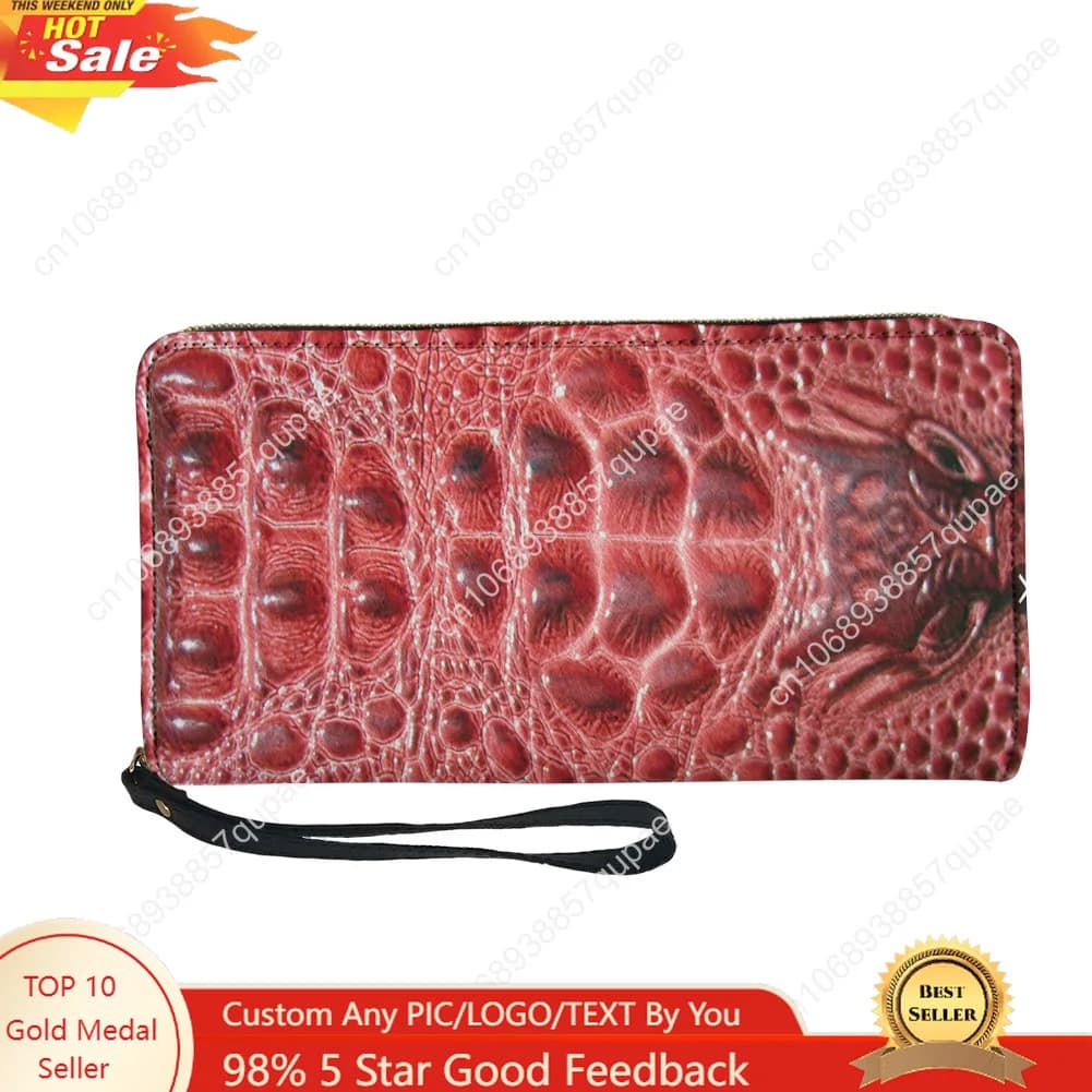 Portafoglio personalizzato con stampa modello imitazione pelle di coccodrillo Portafoglio lungo da donna con cerniera Portafoglio portatile con doppia stampa