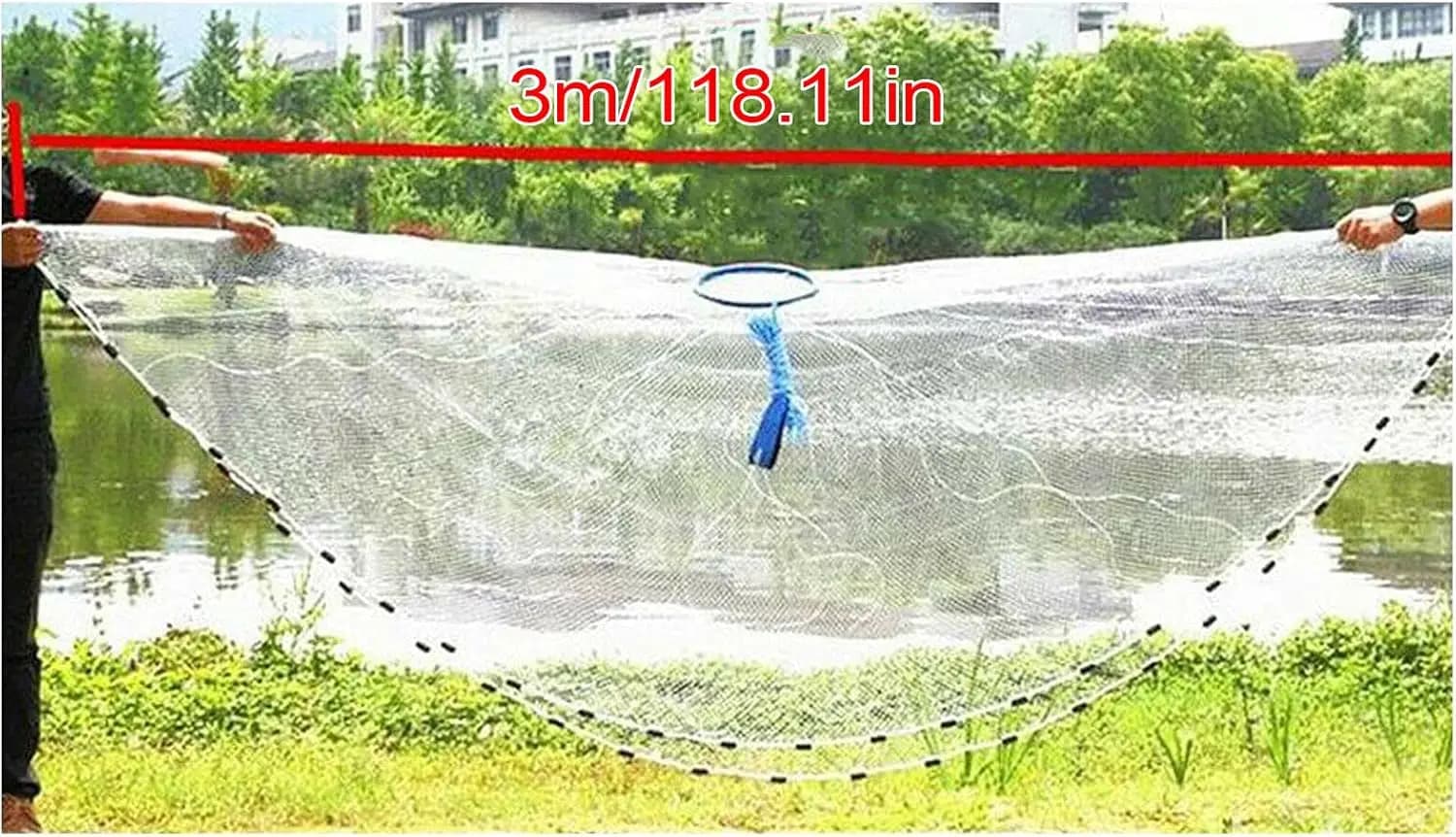 Casting Net for Fishing, Hand Throw Fishing Net, Fish Throwing Net Thickening Hand Rope, 15 Metres Long, with Bracelets, 3 m Diameter Fishing Net, Hand Throw, Fishnets, Fish Fishing Cast Net