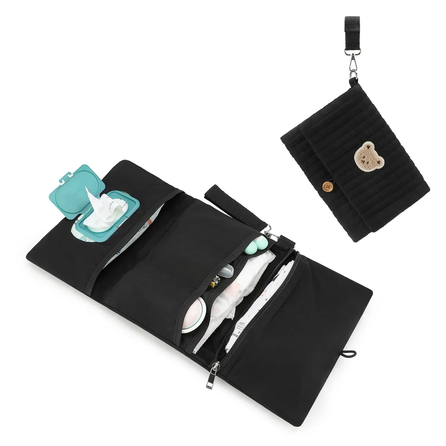 Borsa organizer pieghevole per pannolini con anello per appendere - Custodia da viaggio multiscomparto per pannolini, salviette e elementi essenziali per le mamme
