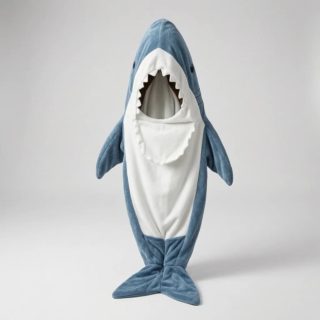 Adult Shark Onesie Hooded Flannel Sleeping Bag Costume For Halloween Cosplay Party Winter Warm Blanket