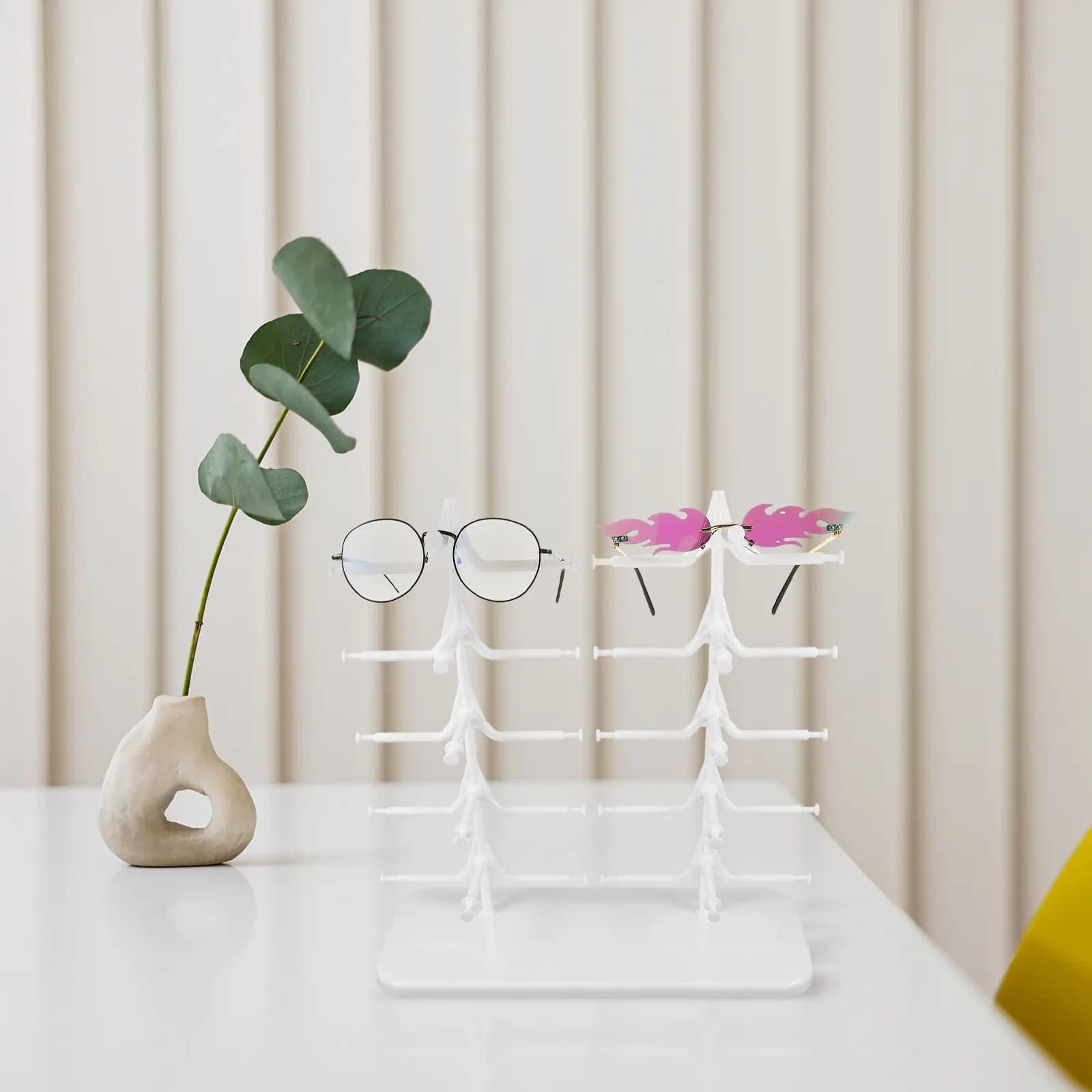 Premium ABS Glasses Display Rack for Sunglasses Eyeglasses Ski Goggles Organizer Space Saving Stable Base Transparent Design