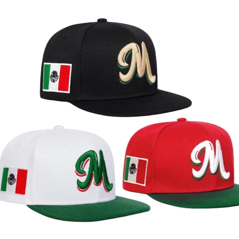 Cappellino da Baseball con Ricamo Lettera M, Unisex, Regolabile, Visiera Piatta, Stile Hip Hop e Streetwear