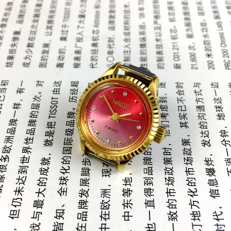Orologio da donna meccanico manuale originale marca Shanghai Haida, diametro 24 mm, 1 cinturino in omaggio, superficie rosso rosa