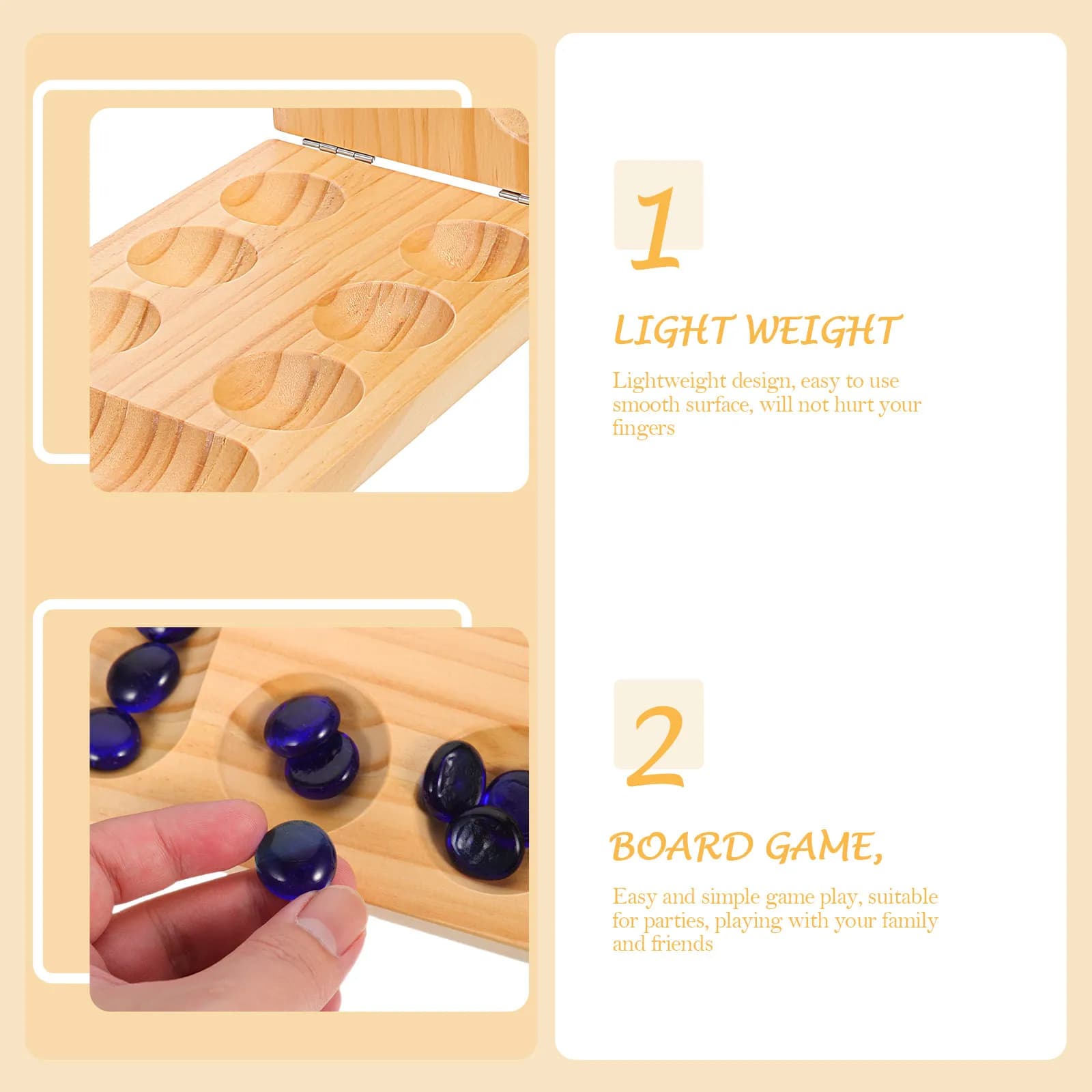 Set da Gioco Mancala Pieghevole in Legno con Pietre Preziose, Gioco da Tavolo per Famiglie e Feste, Allenamento Logico
