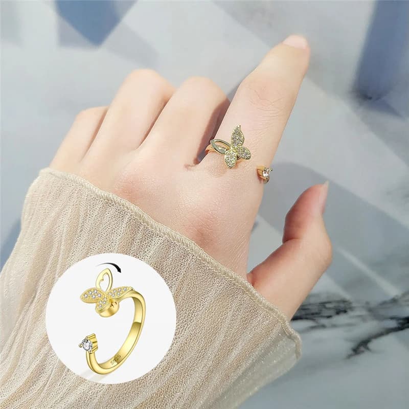 Anello congiunto a forma di farfalla, antistress, ansia, agitarsi, dito aperto, anelli per animali, regali per l'anniversario di fidanzamento da donna