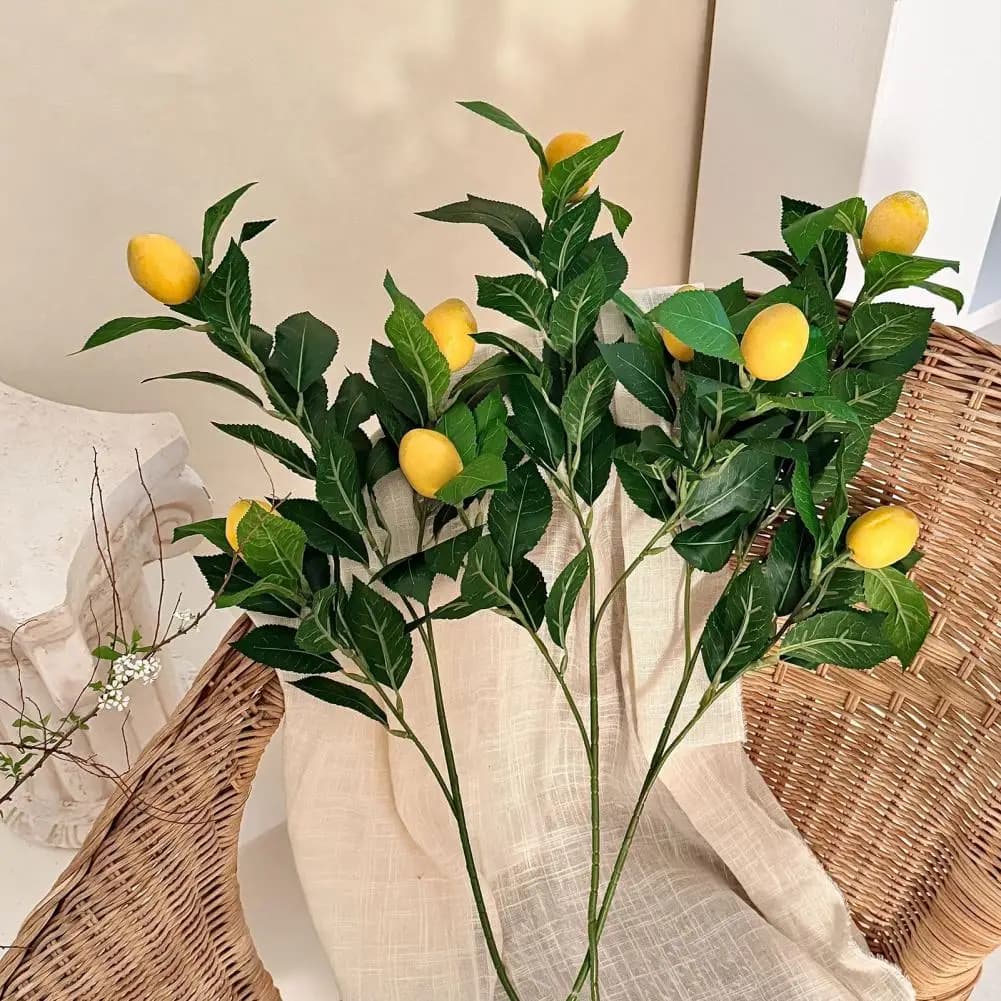 Rami di Limone Artificiali, Steli di Vegetazione Finta con Frutti di Limone Realistici, Piante di Limone Finte per Casa e Cucina
