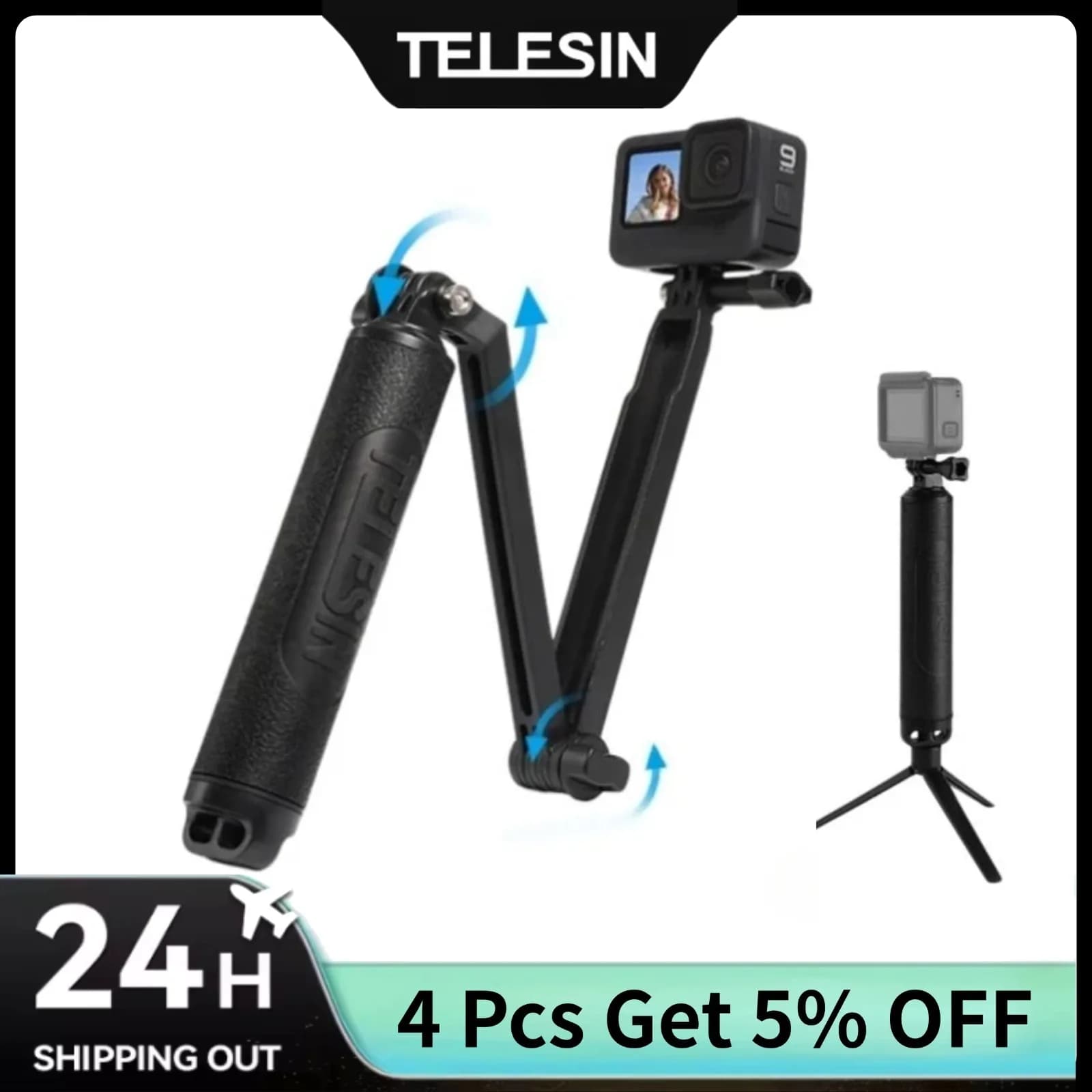 TELESIN Treppiede portatile galleggiante per selfie stick per Gopro Hero 13 12 11 10 9 8 7 6 DJI OSMO Action 5 4 3 Action Camera Accessori