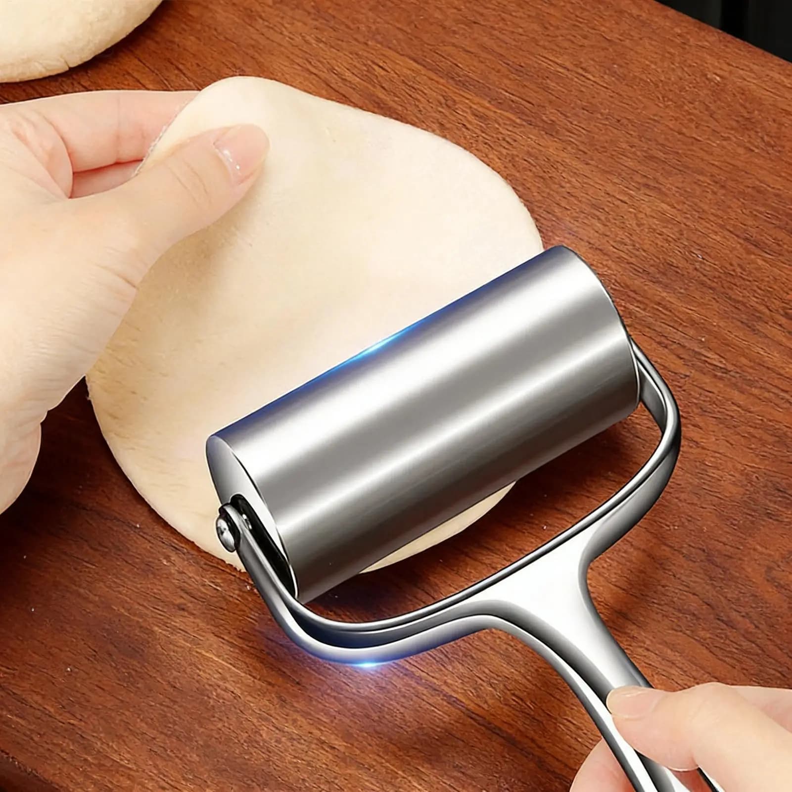 Stainless Steel Rolling Pin Heavy Duty Nonstick Kitchen Utensil Ergonomic Handle Pizza Dumpling Pastry Fondant Roller
