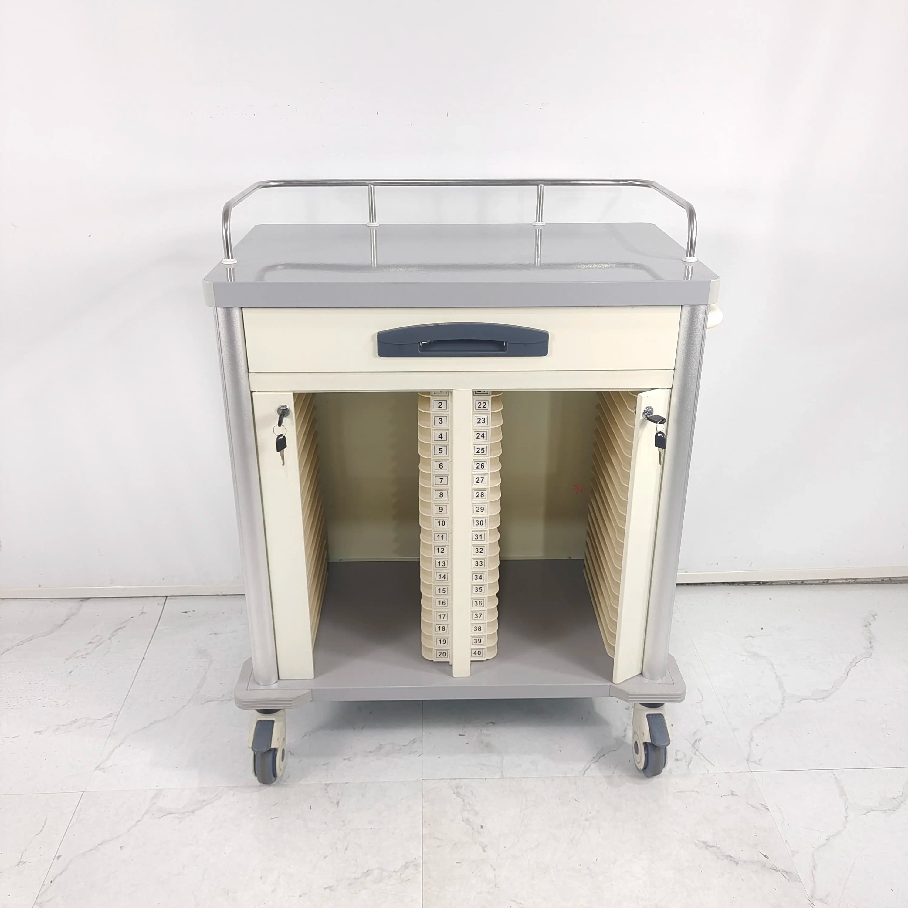 Deluxe Thickened ABS Double Row 50 Grid - Records File Folder Trolley for-Laboratory Storage