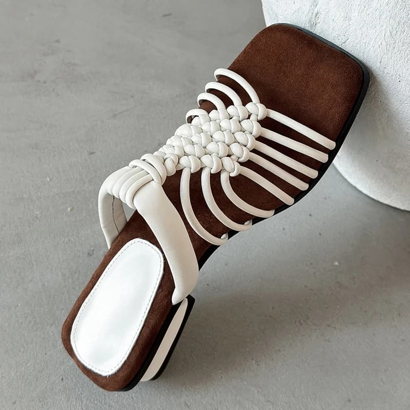AIYUQI 2026 New Women's Slippers Shoe Handmade Woven Square Toe Women Slippers Plus Size Roman Fashion Summer female Shoes