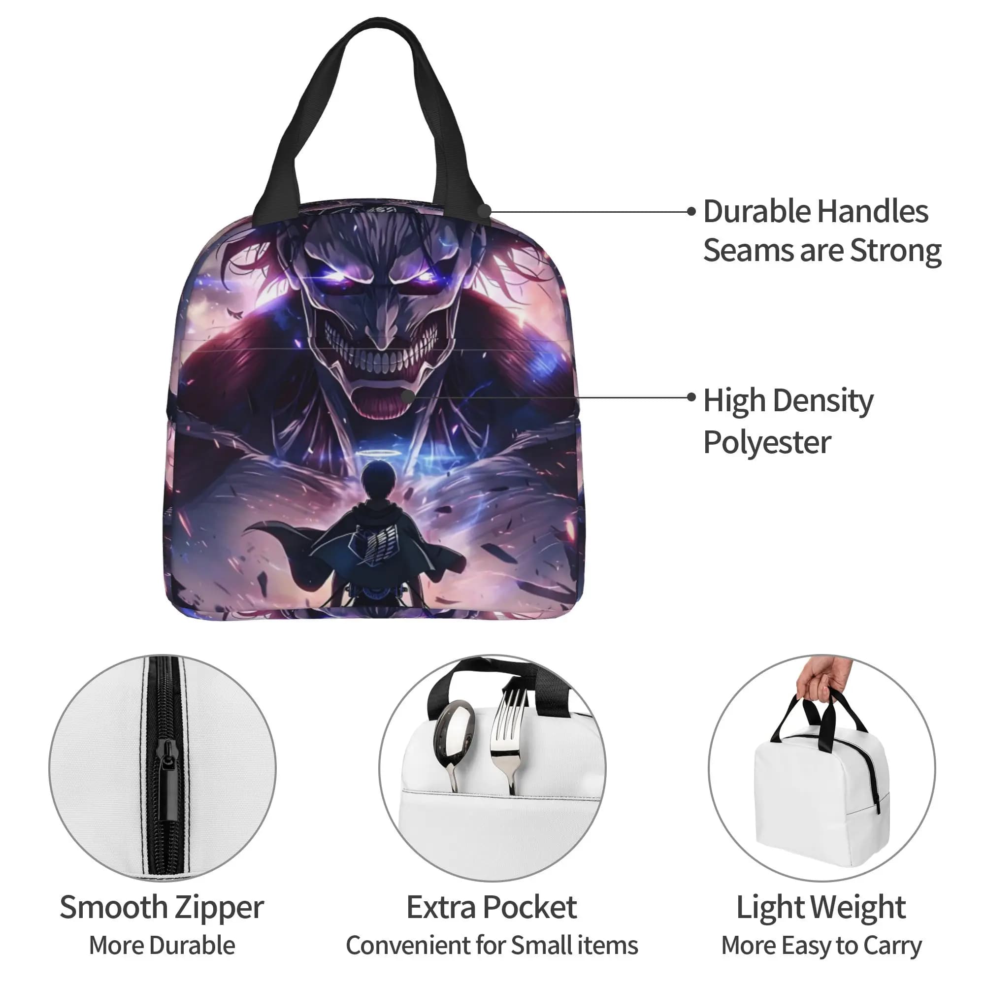 Attacks on Titans Thermal Insulated Lunch Bag Women Cool Cartoon Manga Resuable Lunch Container Outdoor Picnic Storage Food Box