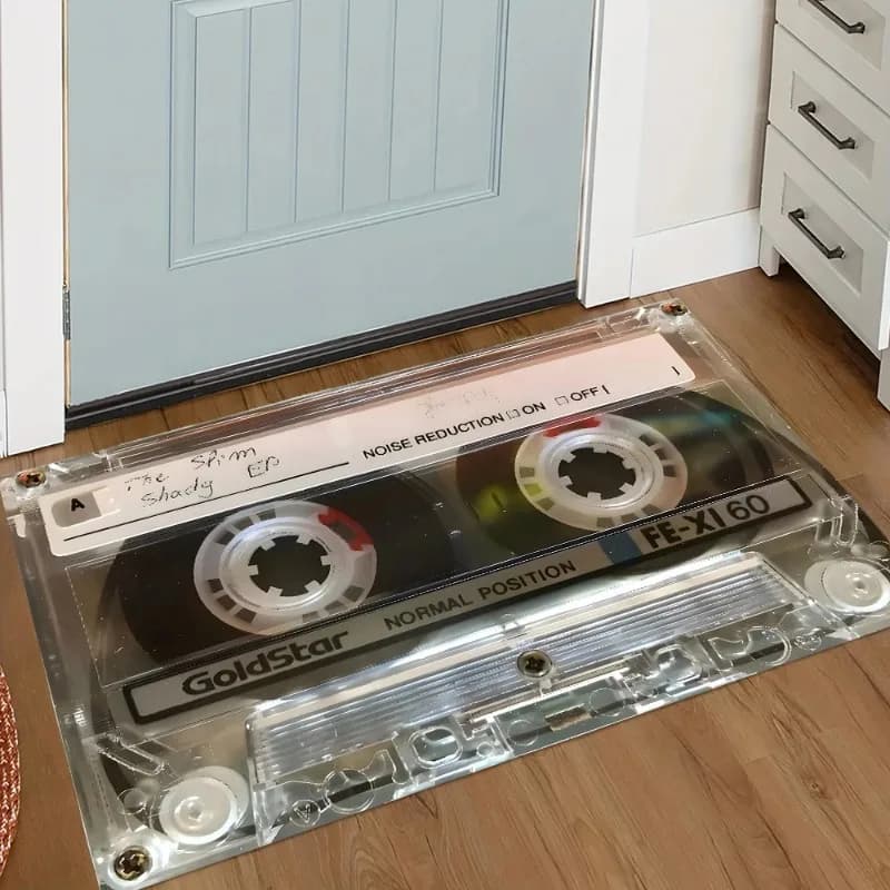 Home Floor Mat Retro Cassette Tape Bedroom Bathroom Kitchen Adjustable Floor Mat Dirt Resistant Easy To Decor