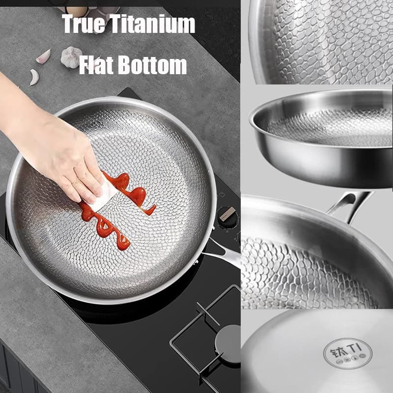 Padella Tedesca in Titanio Puro 26/28/30cm Antiaderente Senza Rivestimento con Motivo a Squame di Pesce, Utensile da Cucina per Bistecche