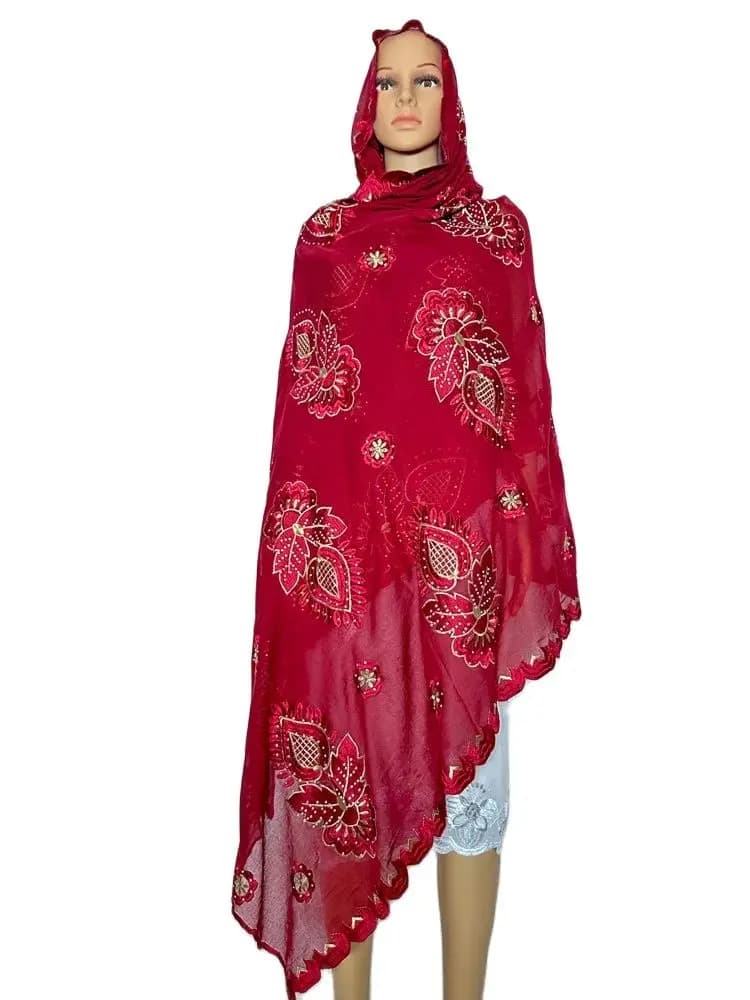 Soft Luxury Scarf High Quality 100% Cotton Dubai African Women Islamic Scarf pattern Embroidery Chemical Lace Scarf manycolor