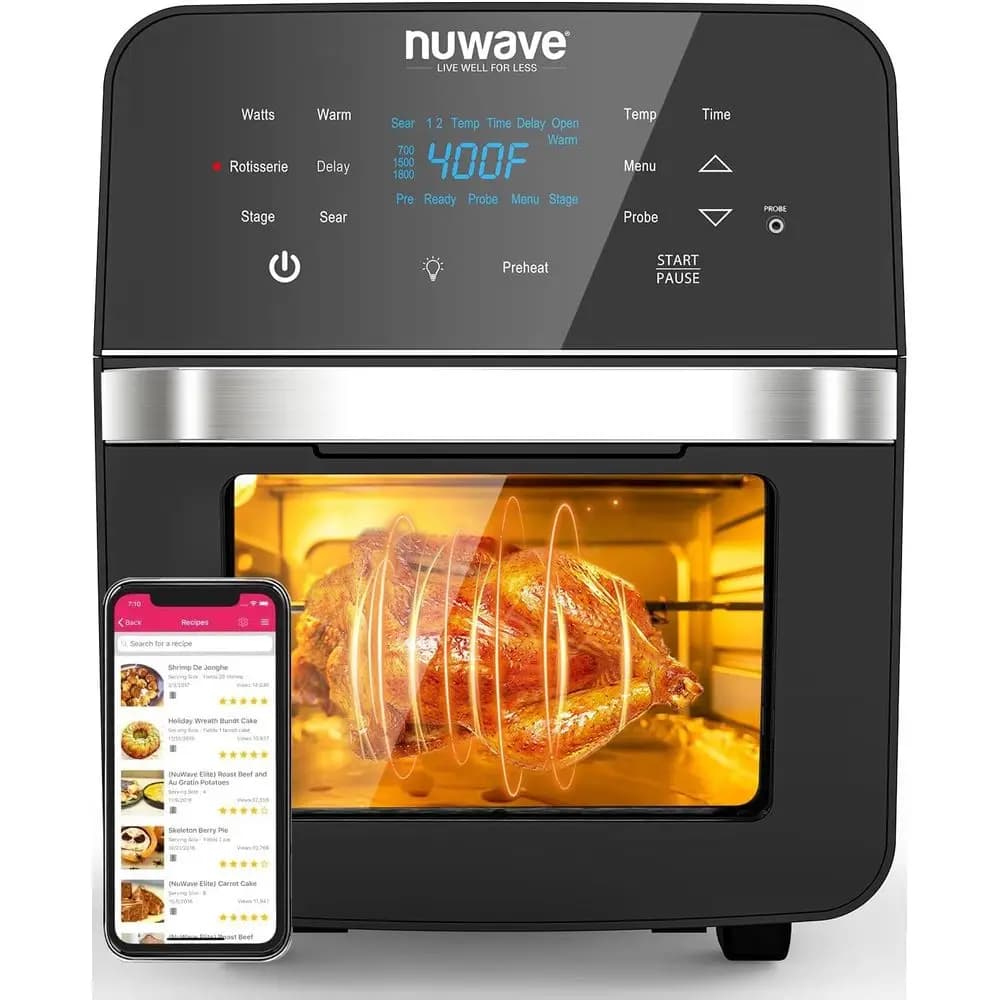 Friggitrice ad Aria Extra-Large da 15,5 Qt con Cestello Girevole in Acciaio Inossidabile e Kit Spiedini, Potenza 1800W, 50-425 ° Controllo della temperatura F