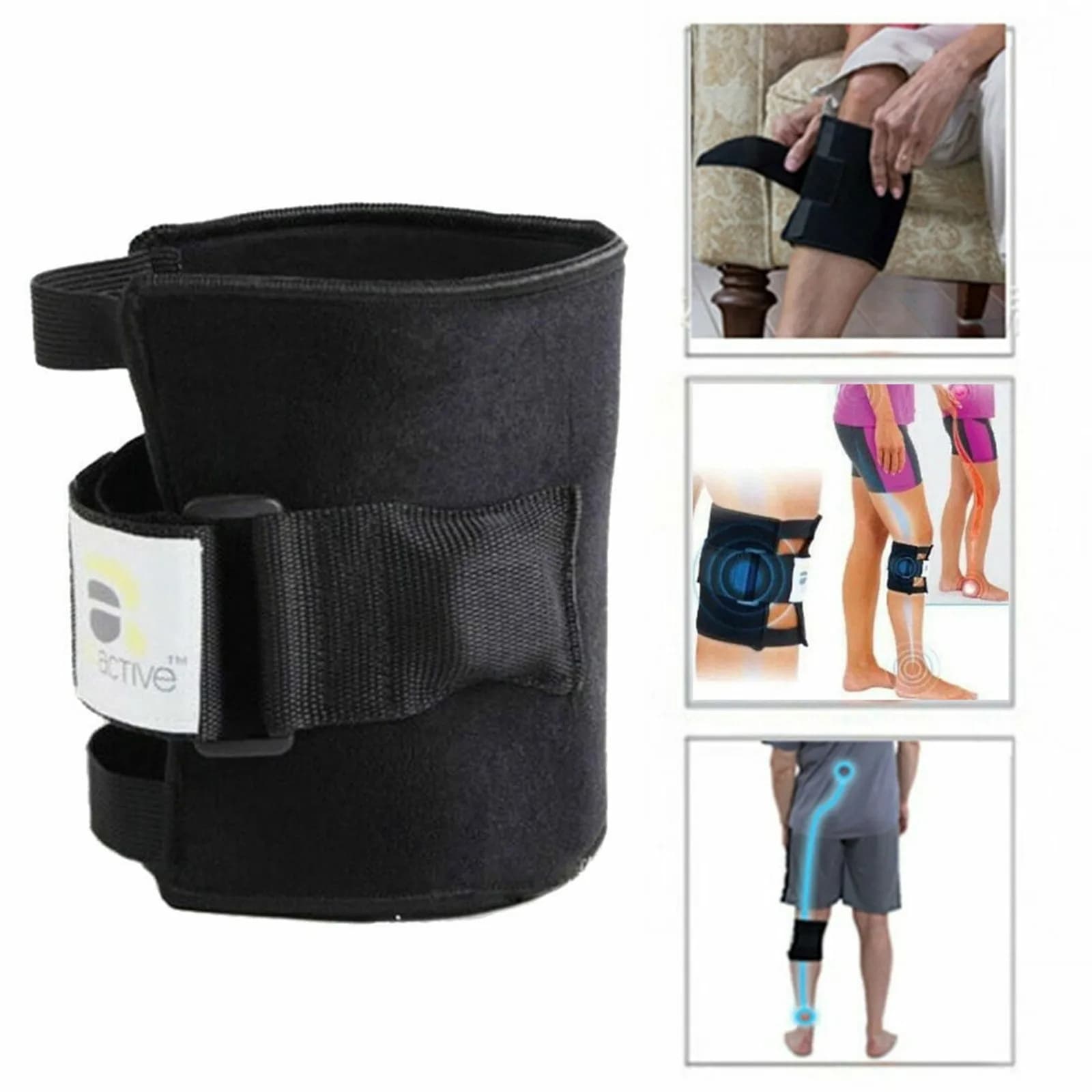 Supporto per punto di pressione rilievo per la pressione delle dita magnete per le gambe ginocchiere in poliestere solido nero, ginocchiere protettive in Spandex