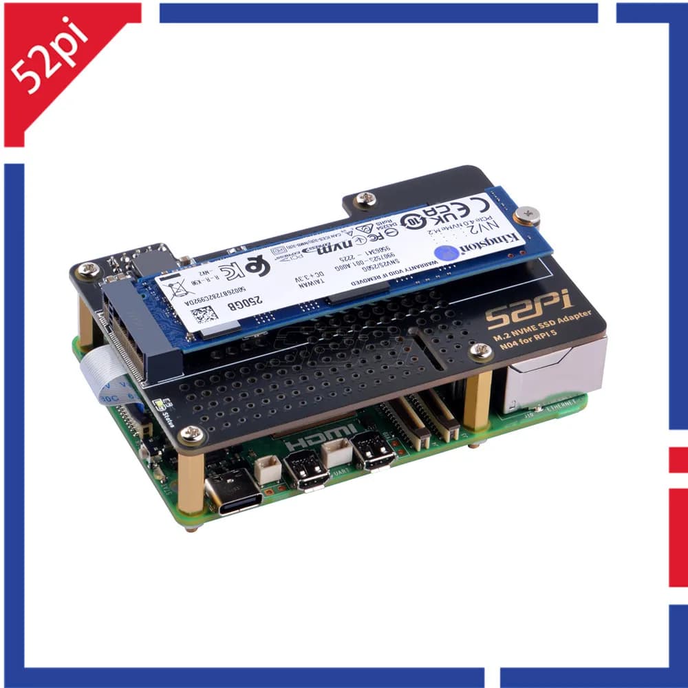 Scheda adattatore di estensione superiore da 52Pi Raspberry Pi 5 N04 M.2 2280 PCIe a NVMe per Raspberry Pi5