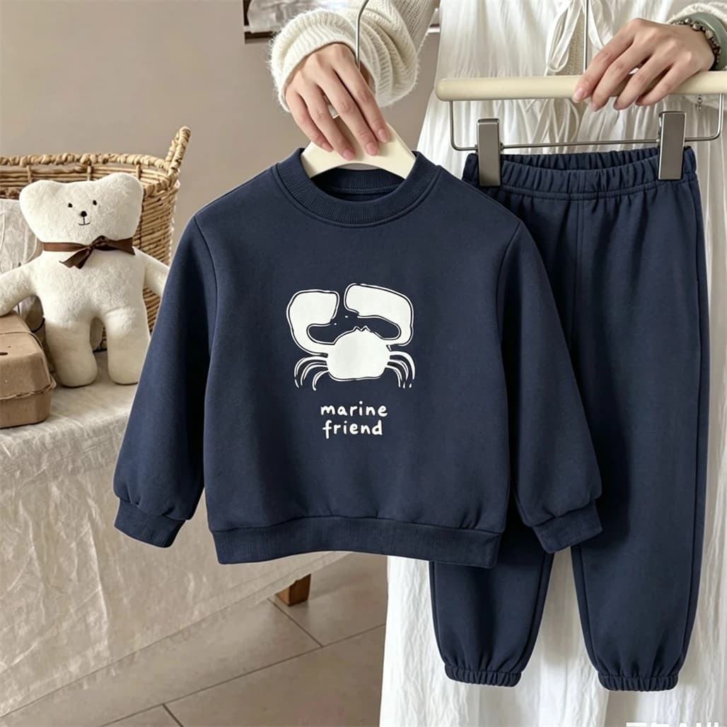 1-6Age Kids Cartoon Sweatshirt Outfits Printed Hoodie+ Sweatpants Two Piece Set Baby Boys Girls Lovely Pullovers Loose Pant Sets