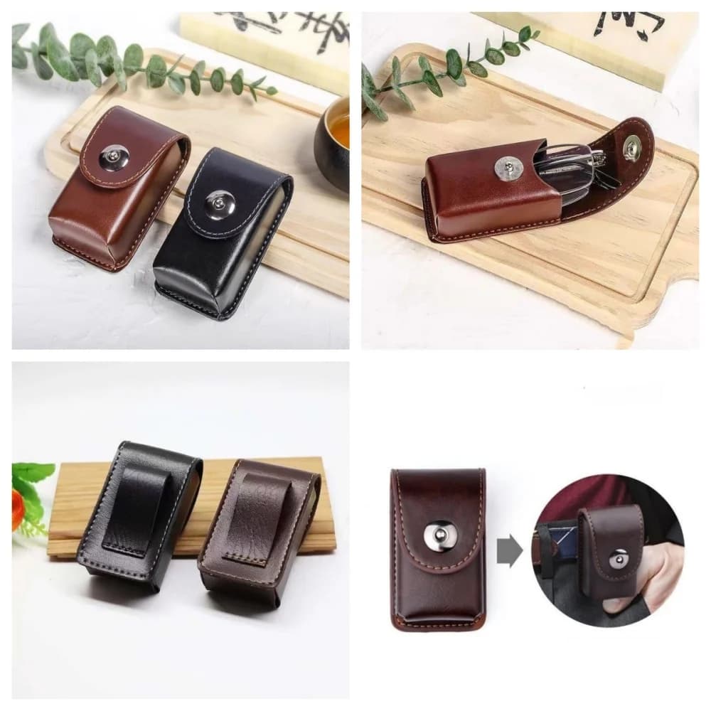 Custodia per occhiali da sole leggera Scatola per occhiali portatile in pelle PU Scatola per occhiali resistente agli urti Clip da cintura integrata per tutti i giorni