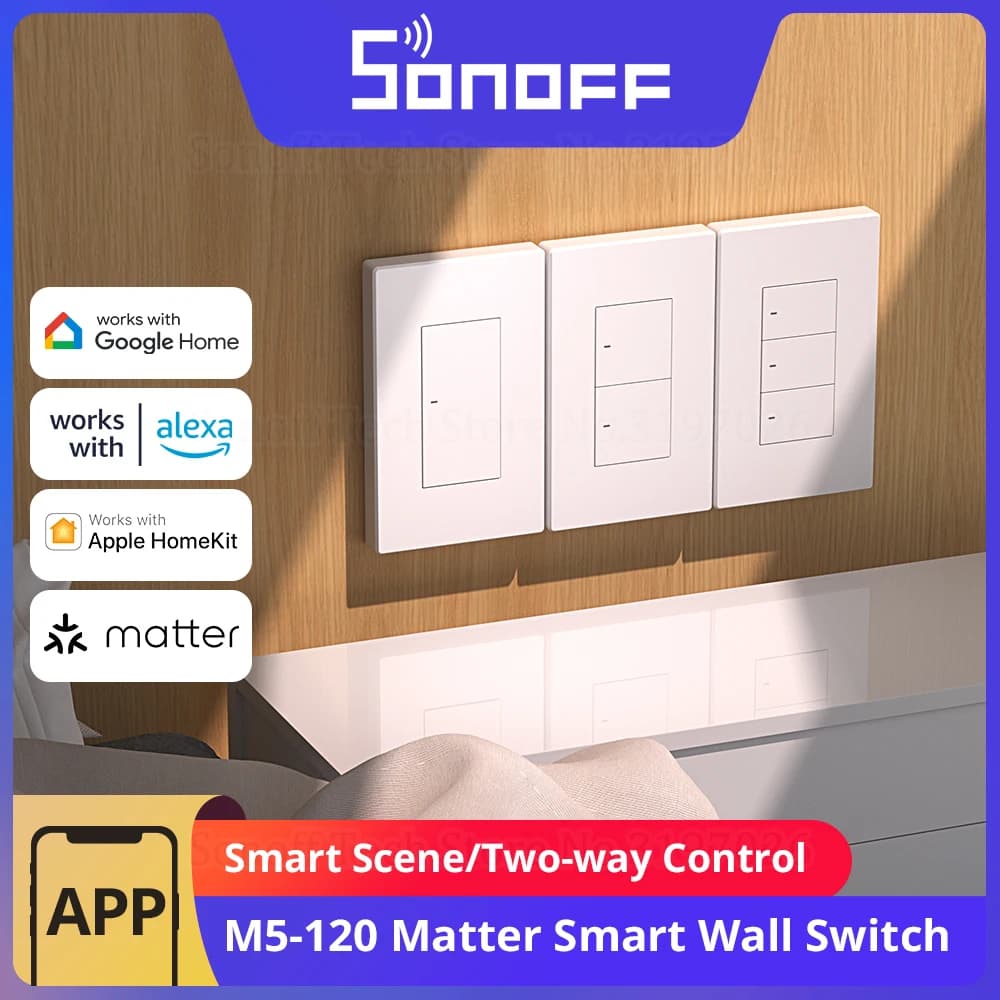 SONOFF M5-120 Matter Smart Wall Switch ESP32 Two-way Switchman eWeLink-Remote Voice Control works with Alexa Google Apple Home Alice