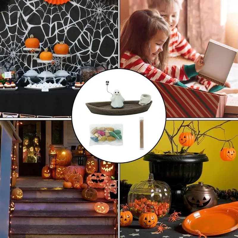 Porta incenso creativo Bruciatore di incenso fantasma per barca Bruciatori di bastoncini di incenso di Halloween Ornamento per aromaterapia Decorazioni per la casa
