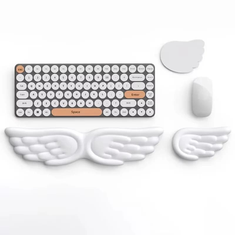 Poggiapolsi per tastiera e mouse a forma di ali d'angelo, in memory foam, antiscivolo, ergonomico, per ufficio, laptop e PC