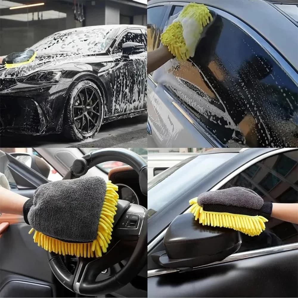 1/2 Pezzi Guanti in Microfibra per Lavaggio Auto, Guanti a Doppia Faccia in Pile Corallo per Lucidatura e Pulizia Auto e Casa
