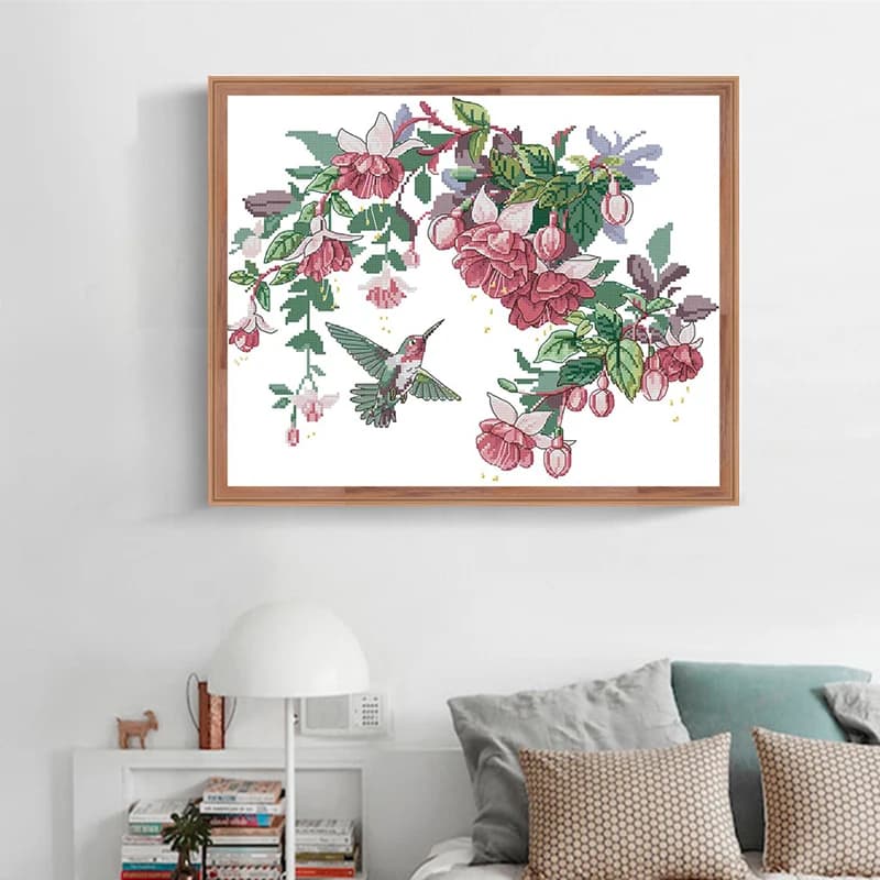 Hummingbird Art (2) Count Cross Stitch Kit DMC 11CT 14CT Flower and Bird Needlework Embroidery Pattern Kit Christmas Decoration