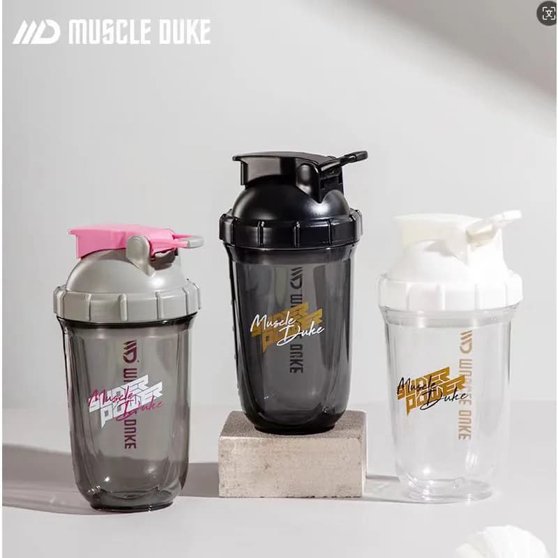 Muscle Duke Protein Shaker Bottle With Stainless Steel Mixing Ball Portable Gym Fitness Protein Powder Milkshake Cup With Scale