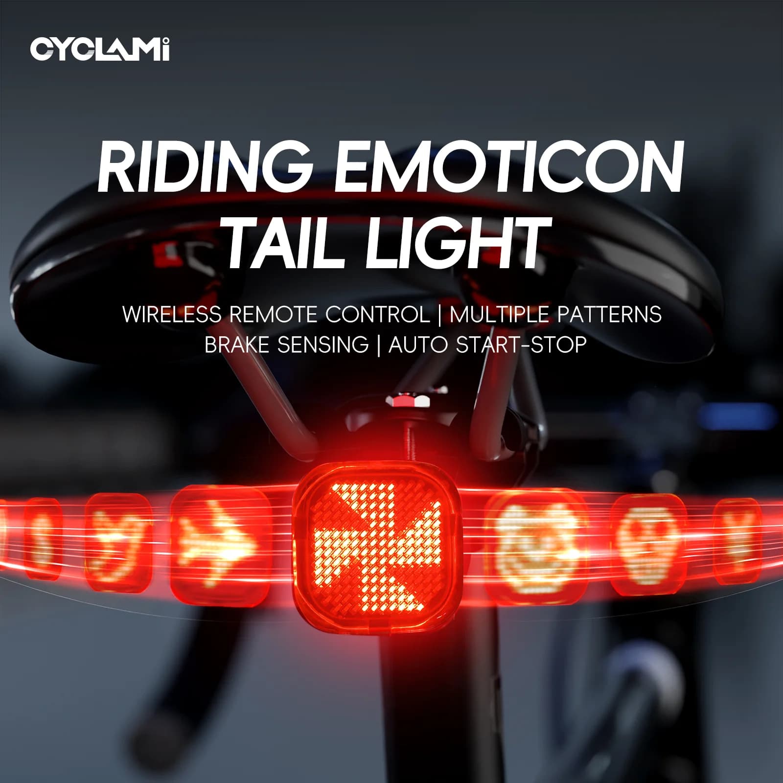 CYCLAMI CY180 CY180T Ciclismo Emoticon intelligenti Fanale posteriore Freno intelligente Luce posteriore Ciclismo Smart Dot Matrix Bike Taillig